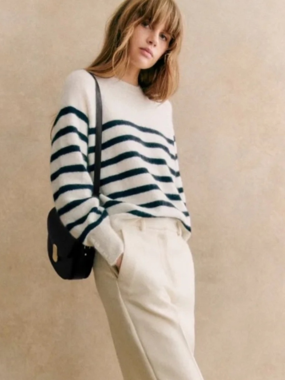 Sezane Louise ecru/navy striped sweater - size M